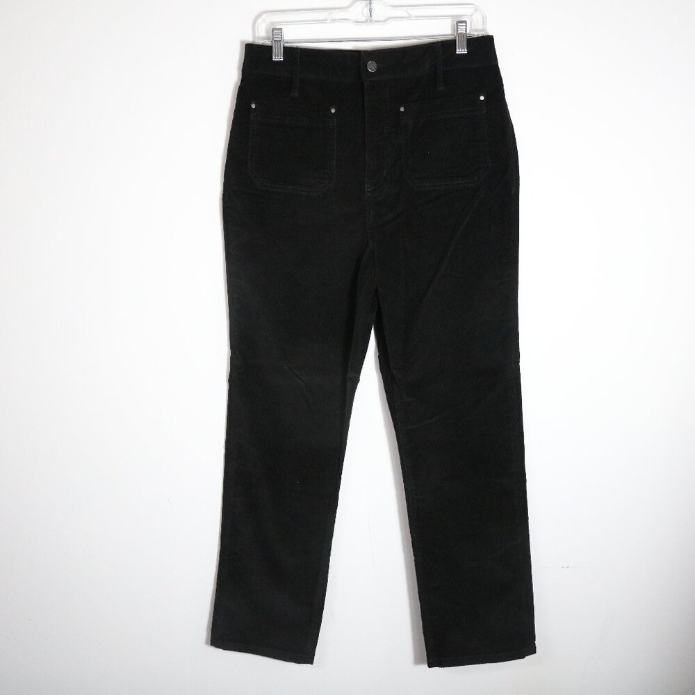 Boden Straight Leg Corduroy Jeans Womens 8 Black‎ Patch Pockets Ankle High Rise